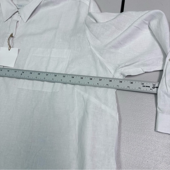 Susan Graver White Linen Blend Button Down Shirt Classic Design - Picture 3 of 6
